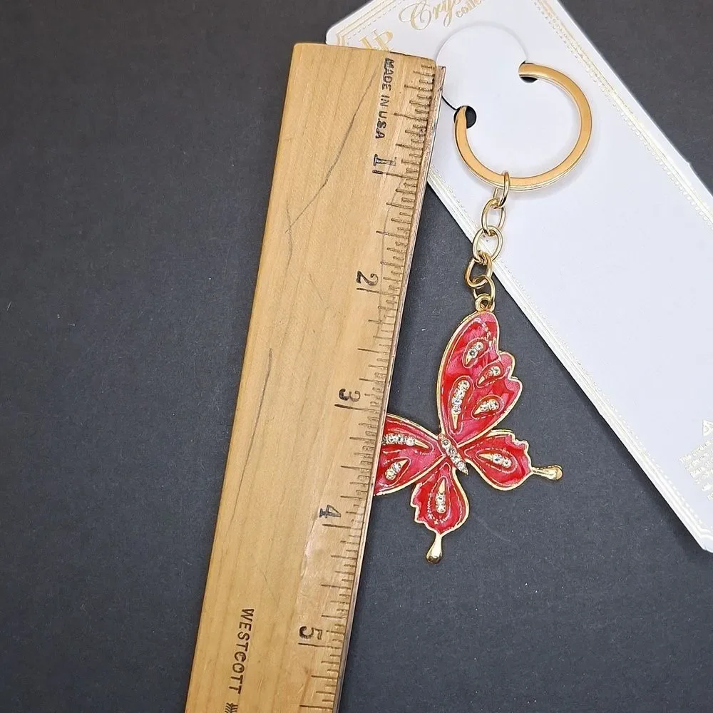 Red Butterfly keychain sparkle dangle charm keyring accessory